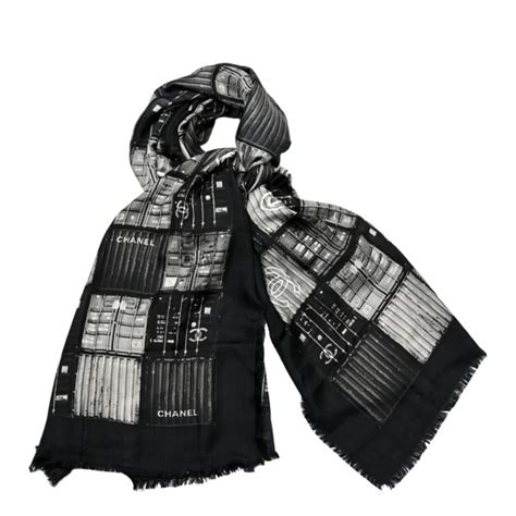 CHANEL Silk Shipping Container CC Square Scarf Black